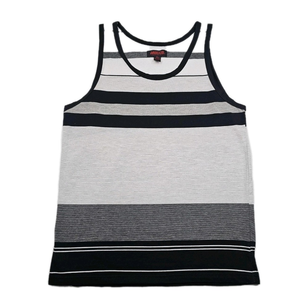 Vintage Mecca Tank Top Mens XL Black White Grey Stripes Hip Hop Streetwear Sport